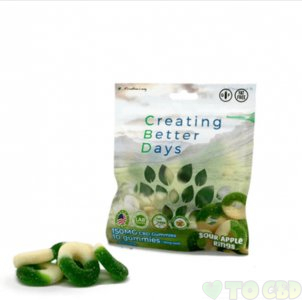 CREATING BETTER DAYS - CBD EDIBLE - SOUR APPLE RINGS GUMMIES - 10PC-15MG