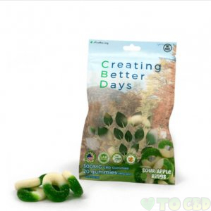 CREATING BETTER DAYS - CBD EDIBLE - SOUR APPLE RINGS GUMMIES - 20PC-15MG