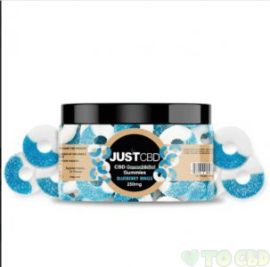 JUSTCBD - CBD EDIBLE - BLUE RASPBERRY GUMMY RINGS - 10MG