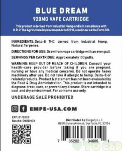 Delta-8 Vape Cartridges 1ml 920mg + Free Battery