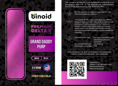 DELTA 8 THC VAPE CARTRIDGE - GRAND DADDY PURP