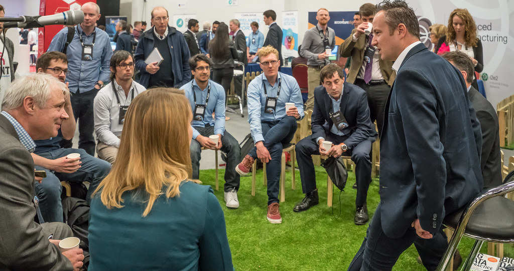 Attendees networking at a business event